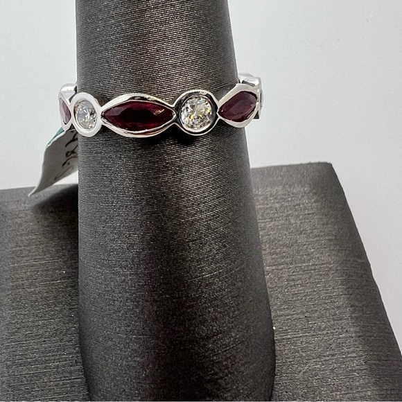 14k White Gold Diamond & Ruby Eternity Band Ring - Picture 3 of 8